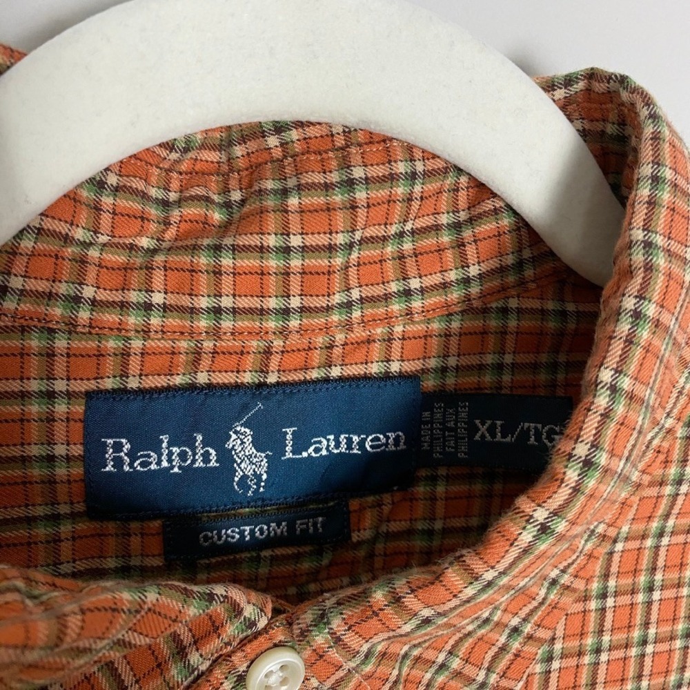 Ralph Lauren Plaid Button Down Shirt Mens XL Orange Green Long Sleeve Preppy - Picture 3 of 7